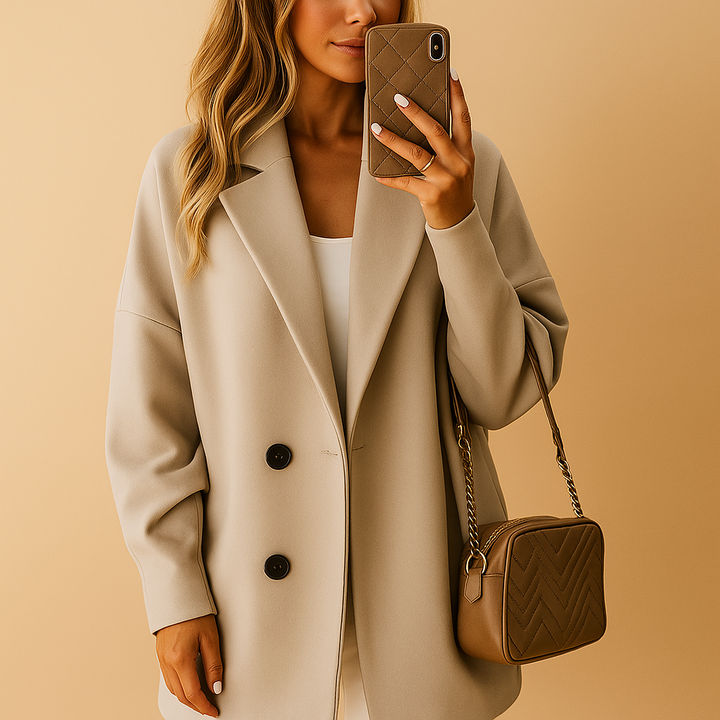 Damen Wintermantel im eleganten Trench-Stil für Office in Khaki