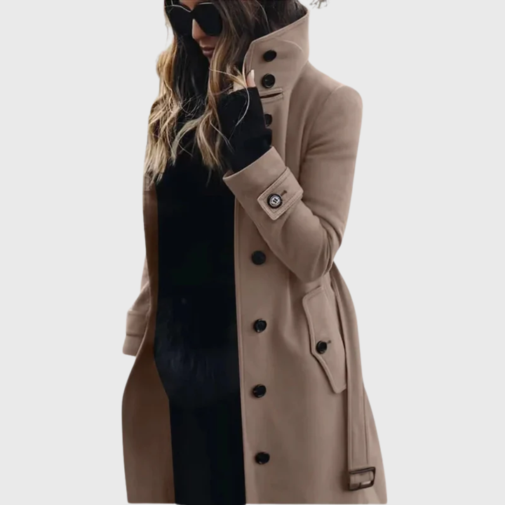 Damen Wintermantel im klassischen Longline-Schnitt in Beige