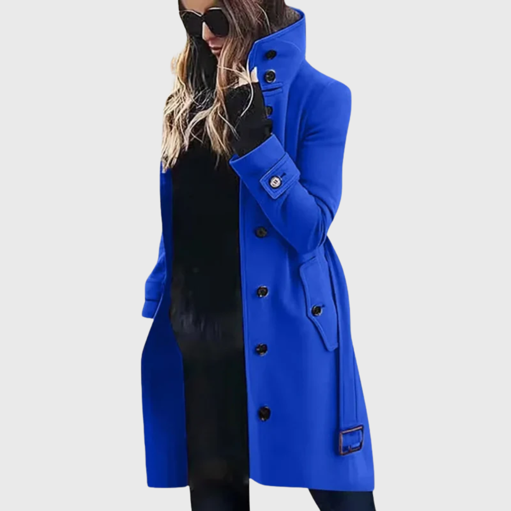 Damen Wintermantel im klassischen Longline-Schnitt in Blau
