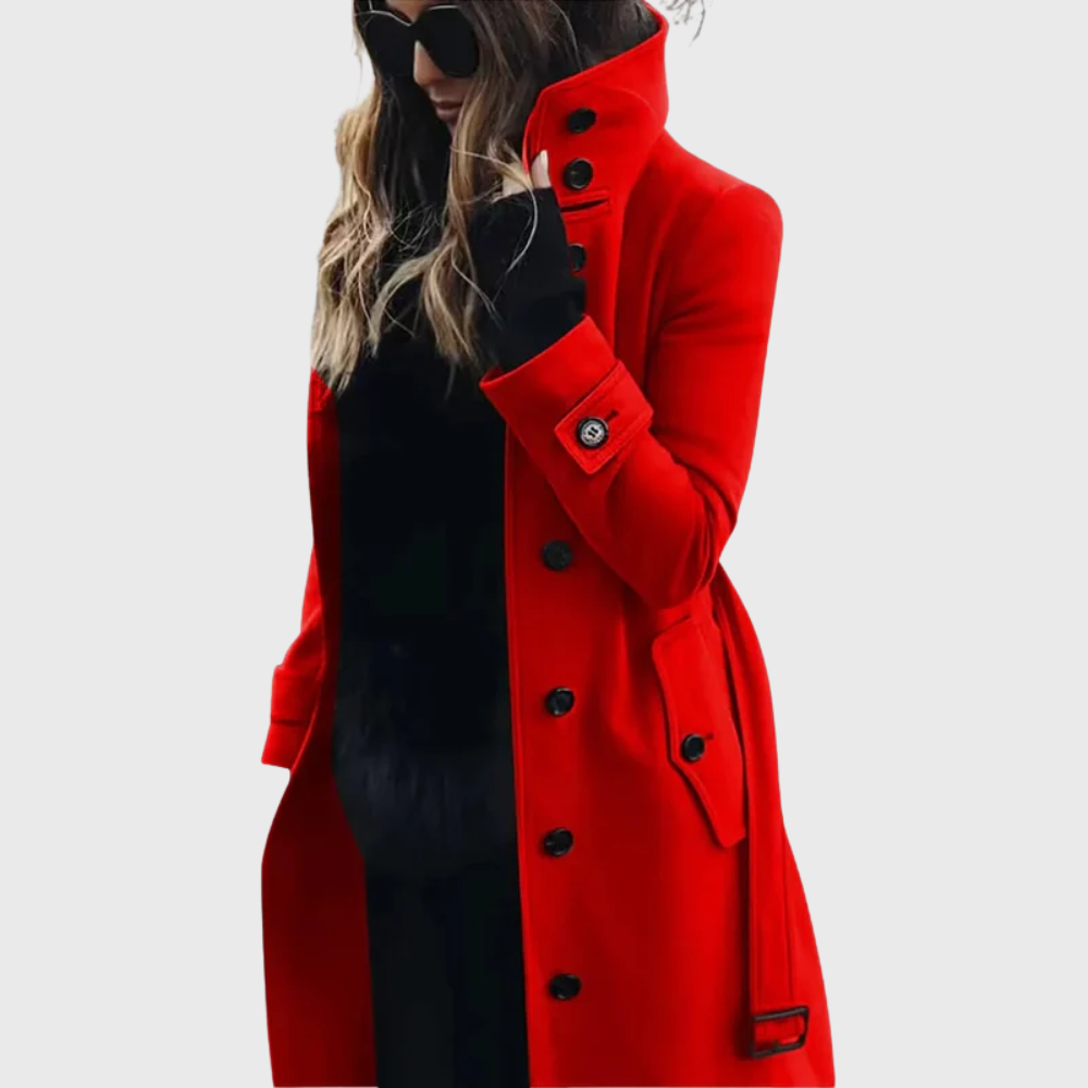 Damen Wintermantel im klassischen Longline-Schnitt in Rot