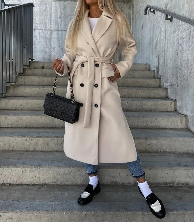 Damen Wintermantel im klassischen Trench-Stil in Khaki