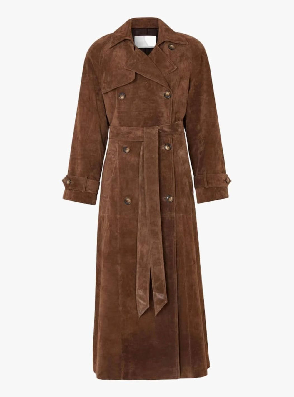 Damen Wintermantel im Trenchcoat-Stil aus Wildleder in Braun