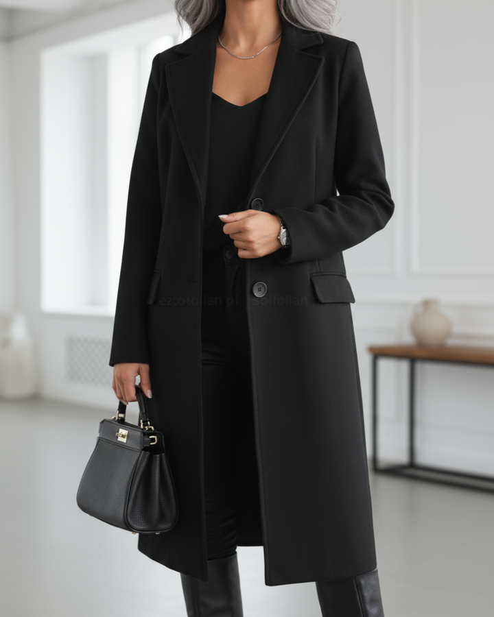 Damen Wintermantel im zeitlosen Longline-Stil in Schwarz