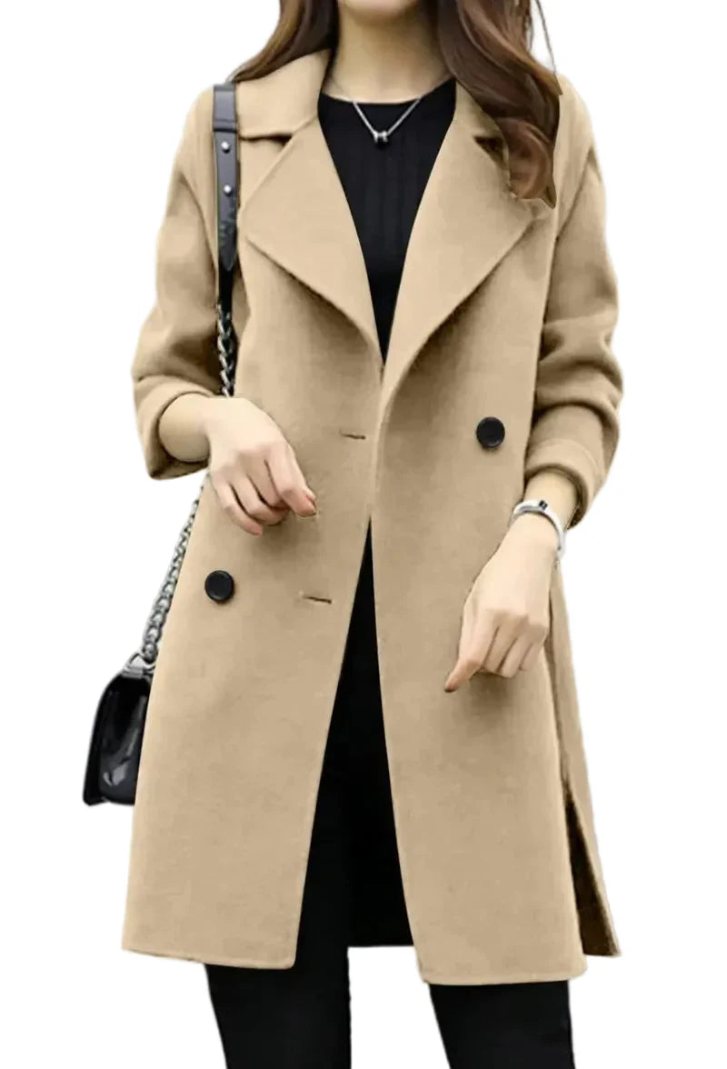 Damen Wintermantel in Midilänge mit Reverskragen in Beige