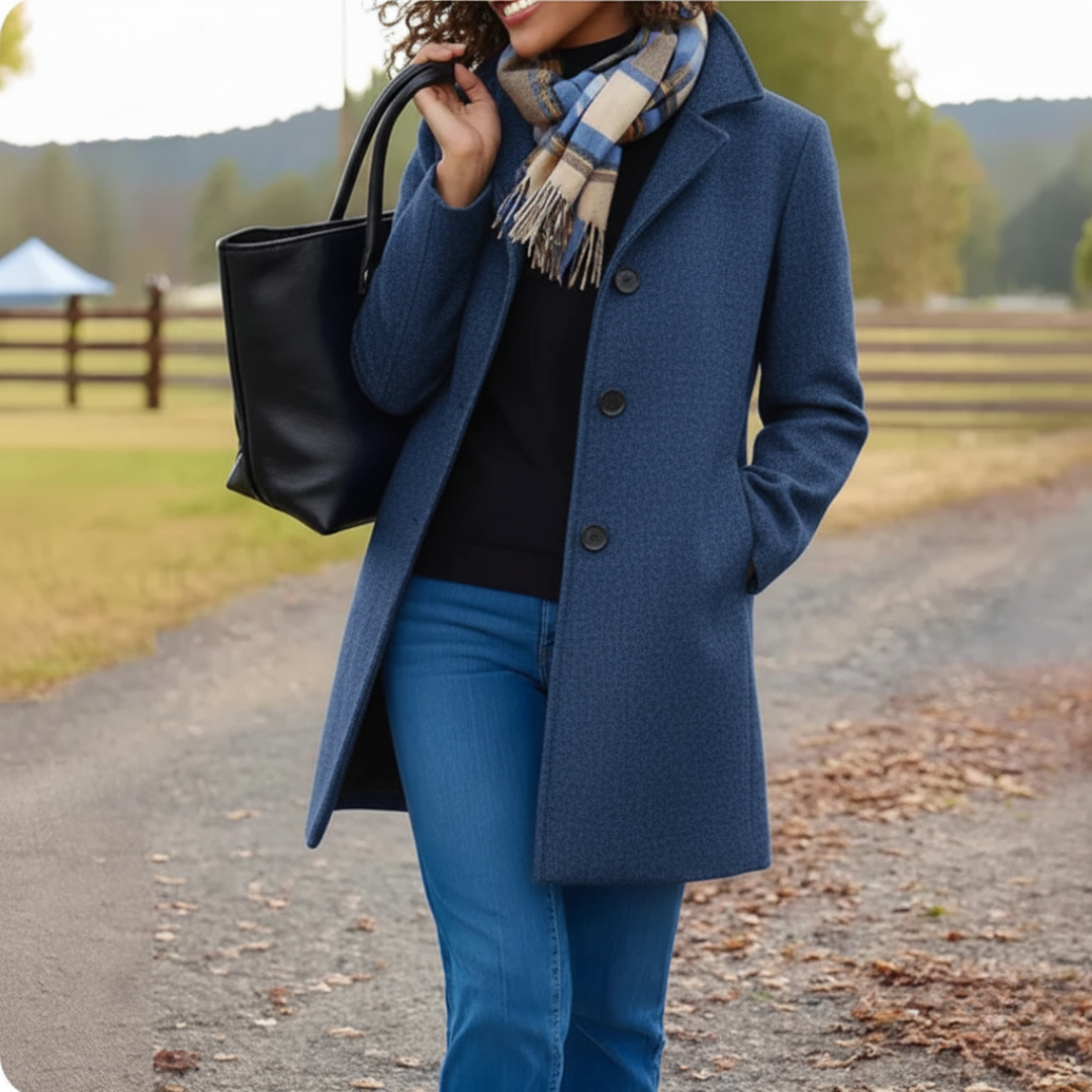 Damen Wintermantel Klassisch in Midilänge in Blau