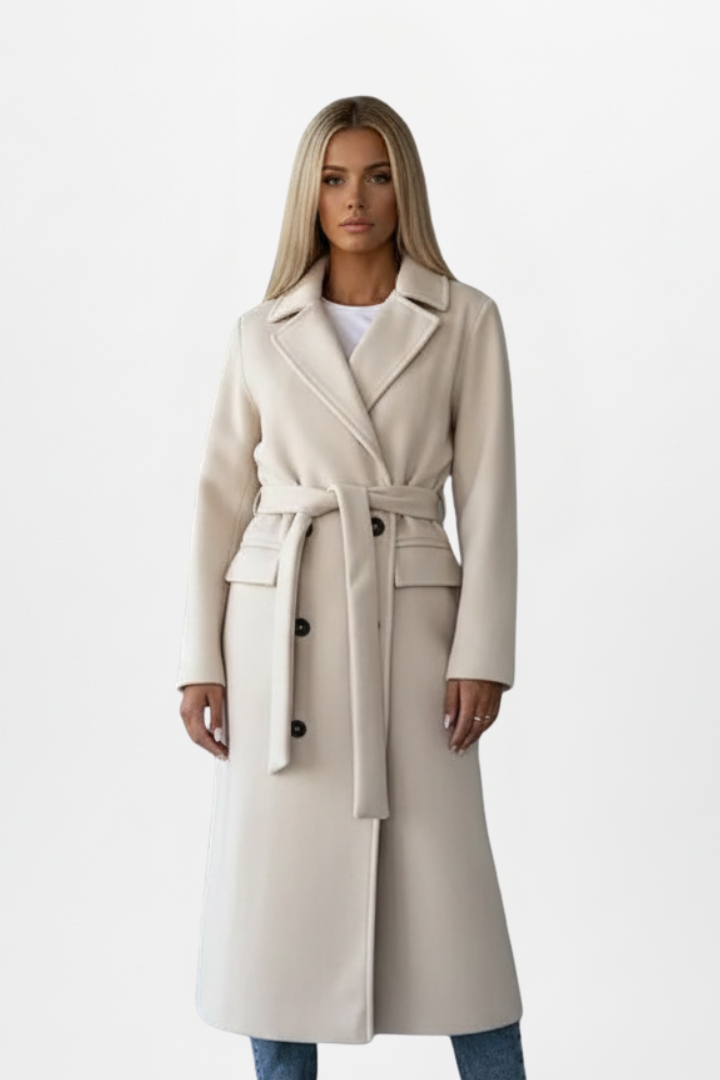 Damen Wintermantel klassisch mit Gürtel zum Alltag in Creme