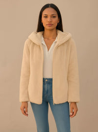 Sophia | Damen Wintermantel Kunstfell mit Kapuze Oversized