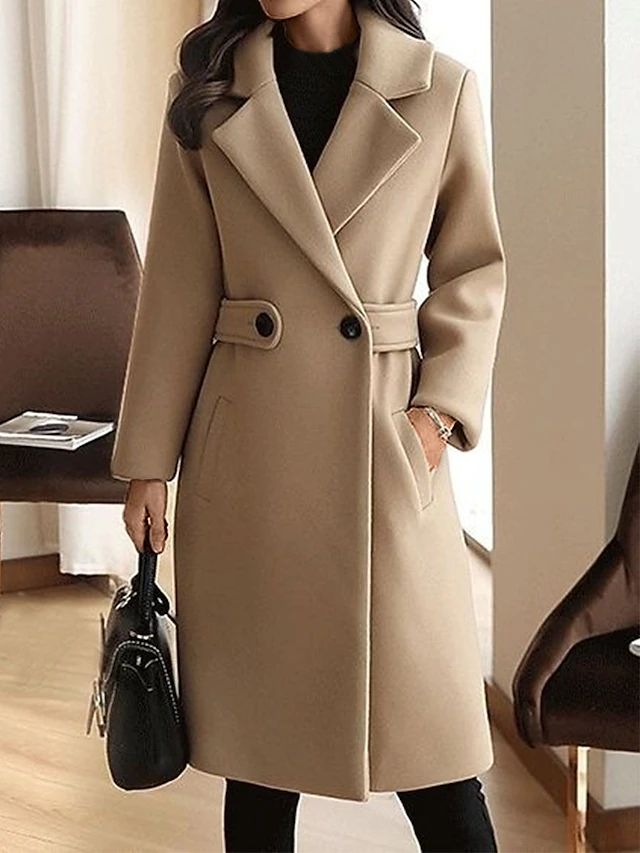 Damen Wintermantel, lang und klassisch aus Wolle in Beige