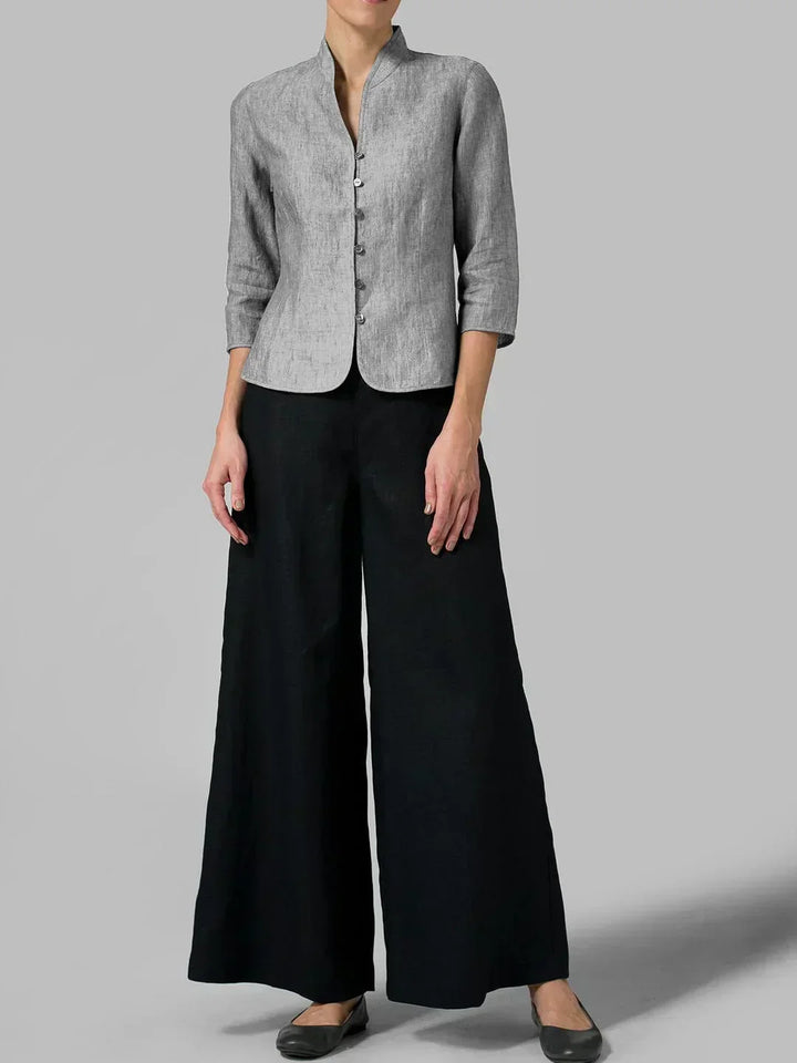 Damen Wintermantel Leinenblazer für elegante Outfits in Grau