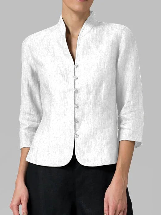 Damen Wintermantel Leinenblazer für elegante Outfits in Weiß