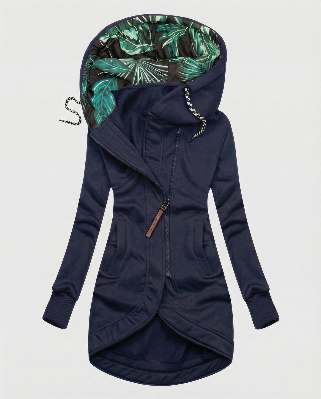 Damen Wintermantel mit Kapuze, warm und elegant in Marineblau