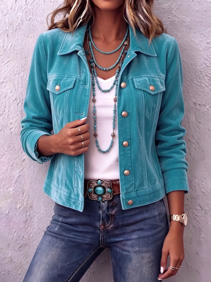 Damen Wintermantel mit Knöpfen Vintage-Look in Blau