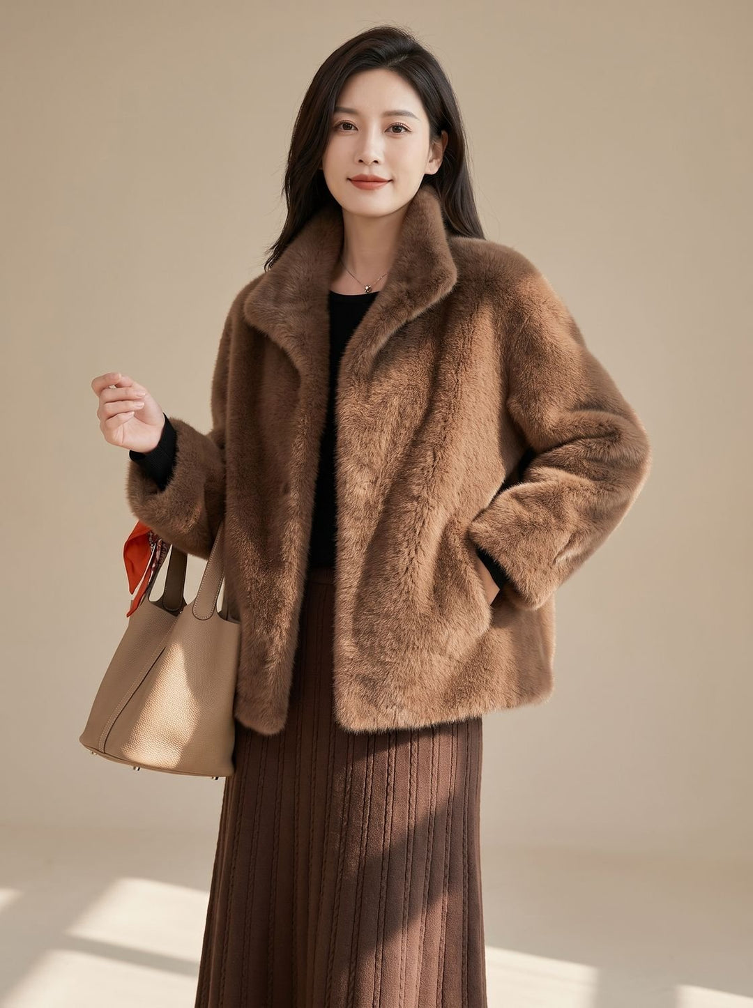 Damen Wintermantel Oversized aus Imitatiebont in Braun