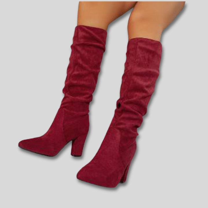 Damen Winterstiefel aus Wildleder mit Blockabsatz in Rot