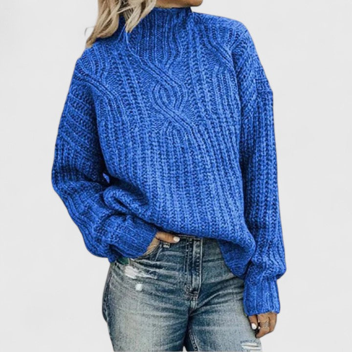 Damen Zopfstrick Pullover für Herbst in Blau
