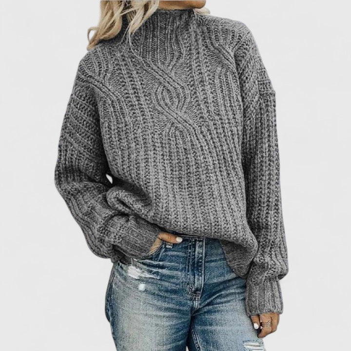 Damen Zopfstrick Pullover für Herbst in Grau