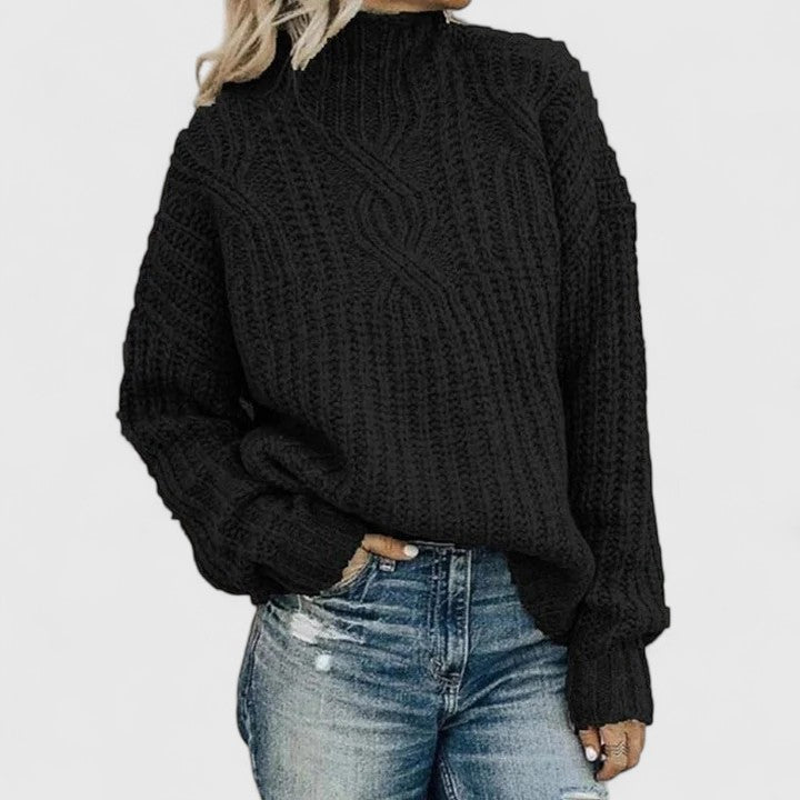 Damen Zopfstrick Pullover für Herbst in Schwarz
