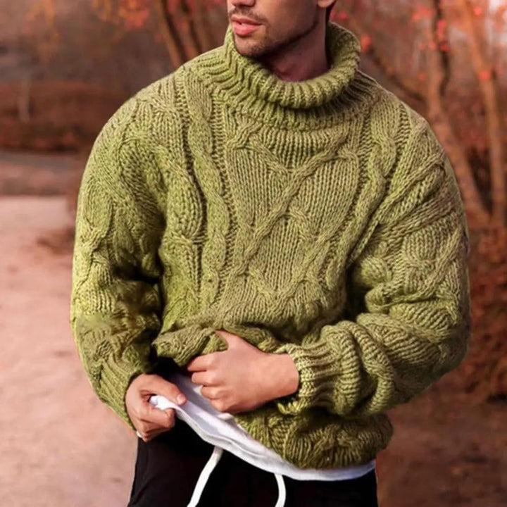 Dicker Herren Pullover mit Rollkragen für Herbst in Grün