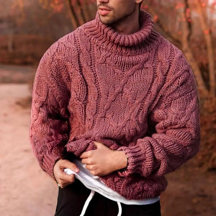 Dicker Herren Pullover mit Rollkragen für Herbst in Rot