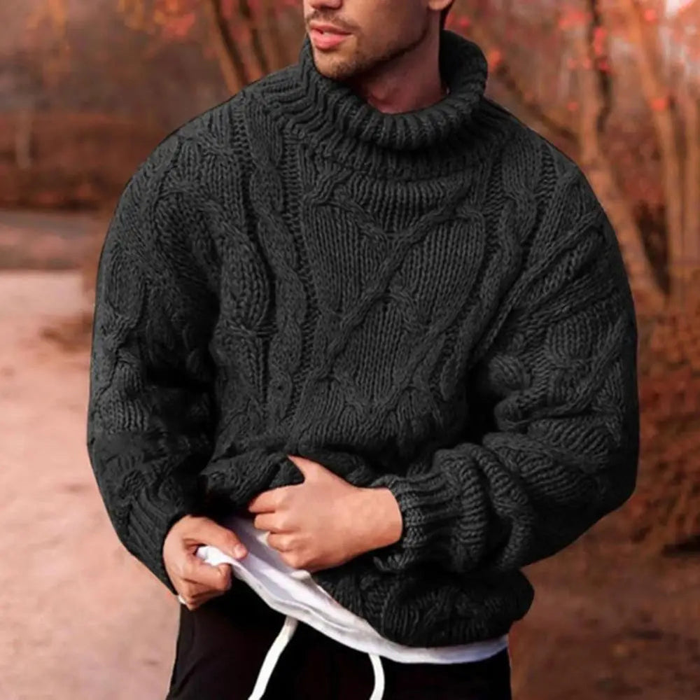 Dicker Herren Pullover mit Rollkragen für Herbst in Schwarz