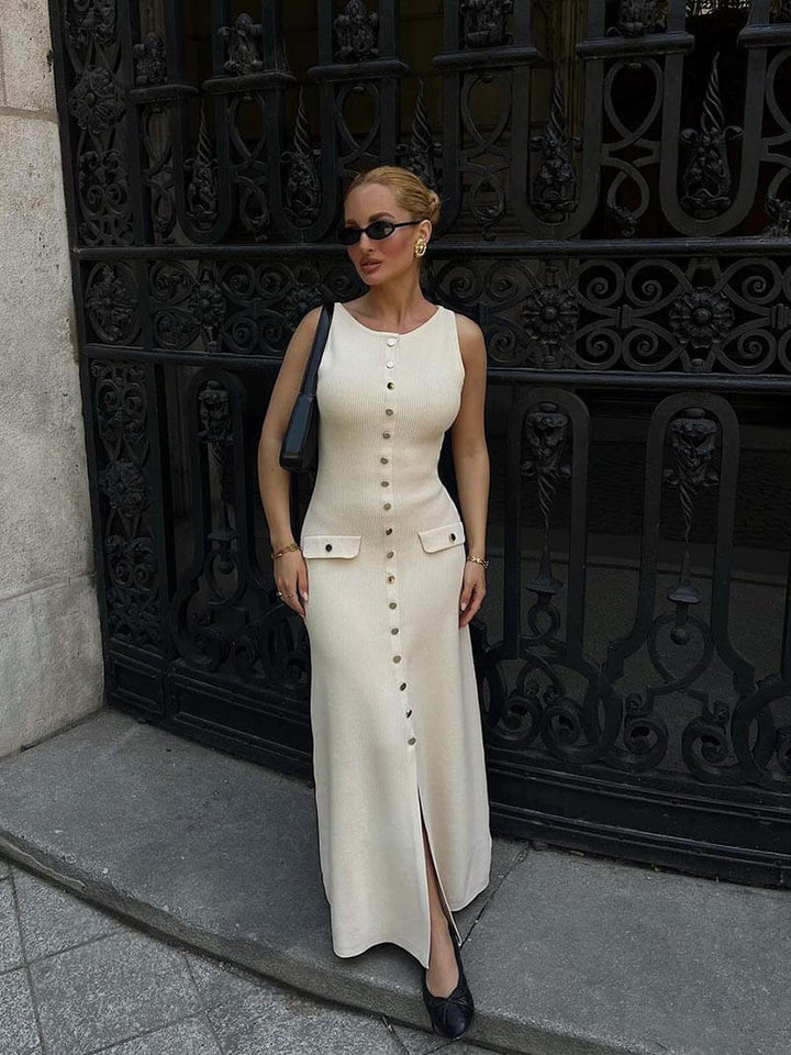 Elegancka sukienka maxi do ziemi en Beżowy