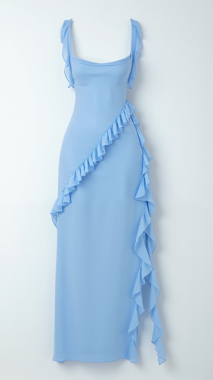 Elegancka Sukienka Maxi z Falbankami en Jasnoniebieski 3