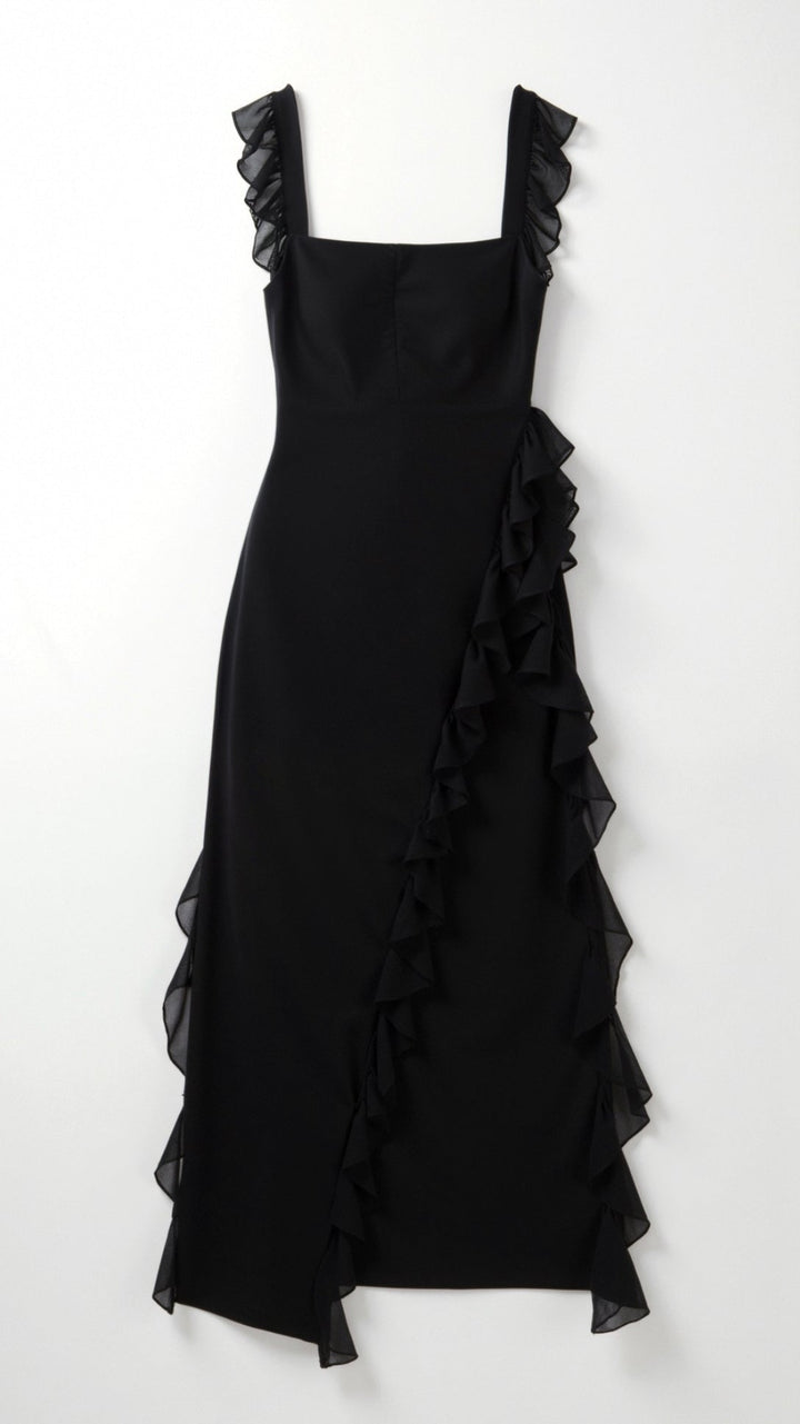 Elegancka Sukienka Maxi z Falbankami en Negro 2