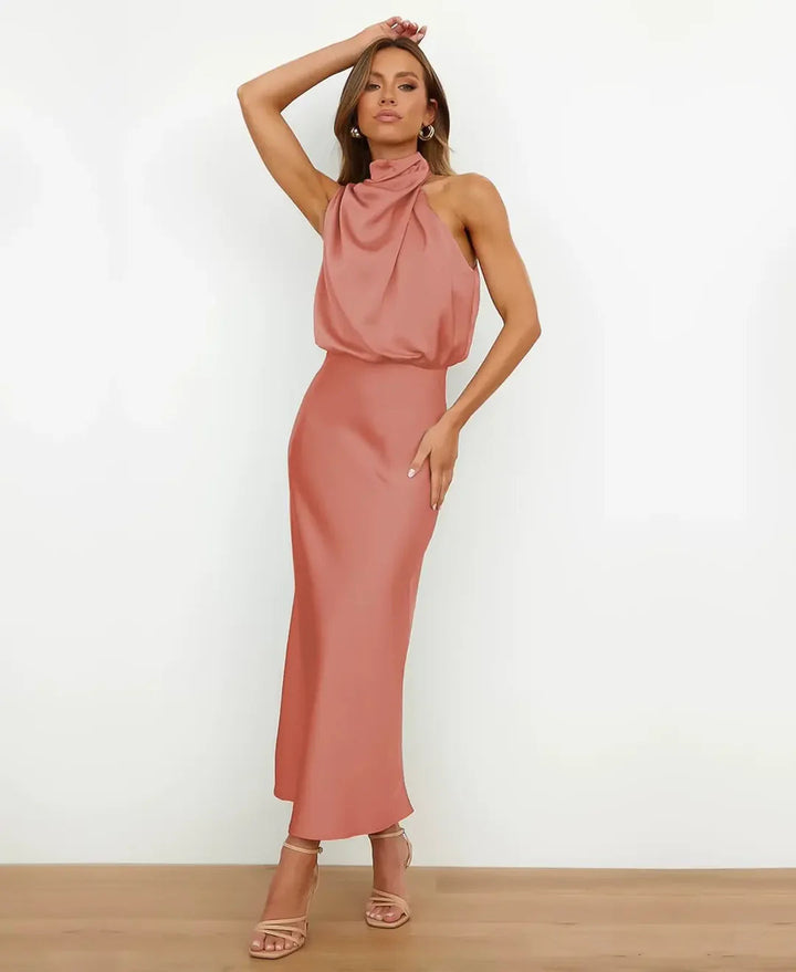 Elegant Midi Dress weddingguest dress en Peach