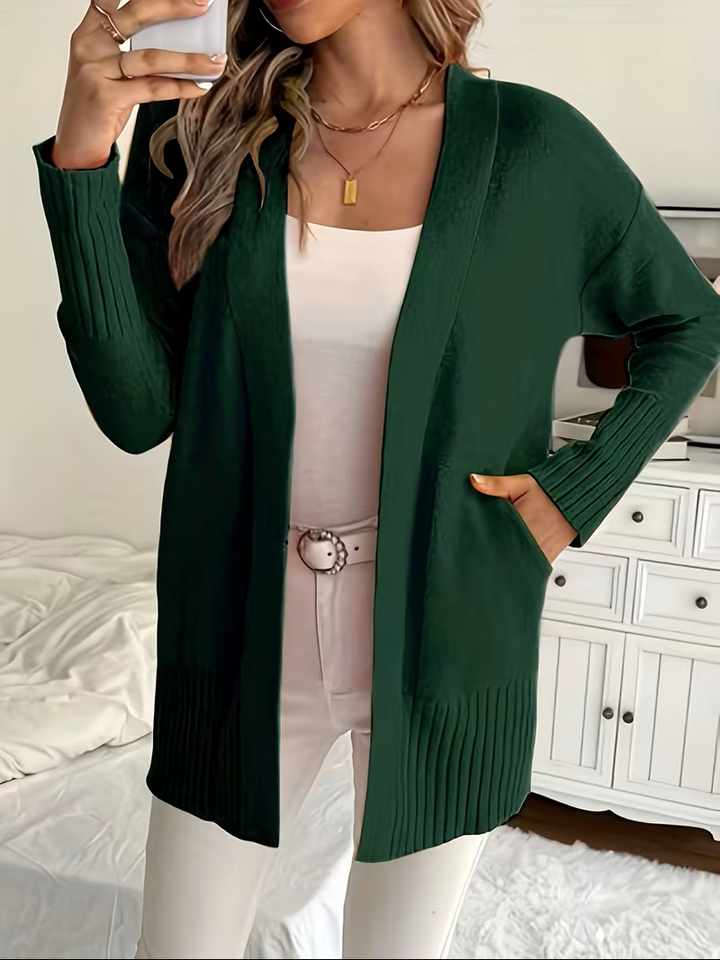 Elegante Cárdigan Drapeado de Punto en Verde oscuro