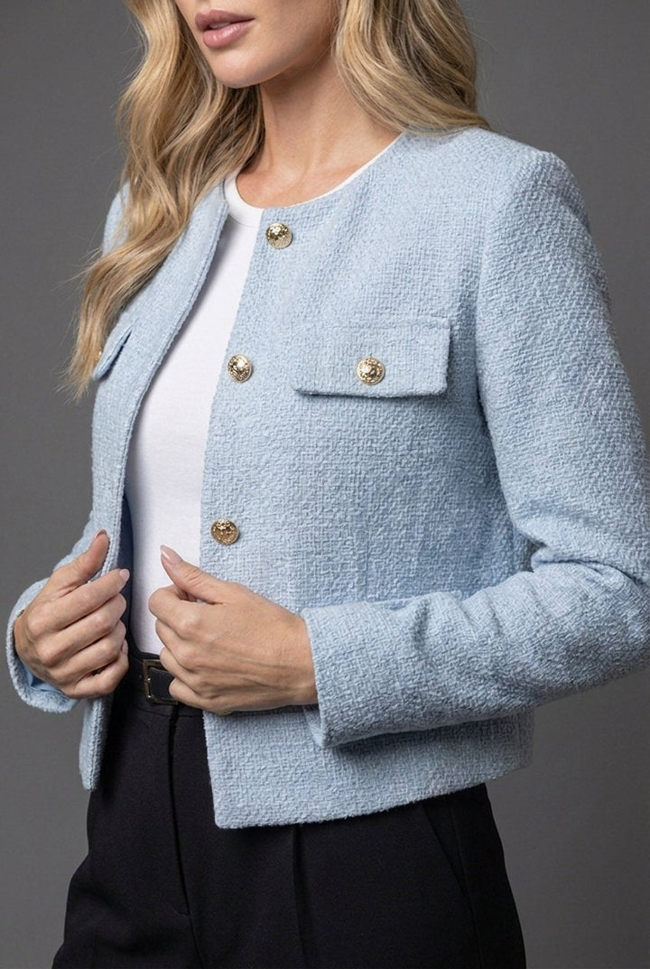 Elegante chaqueta corta de tweed para mujer (3)