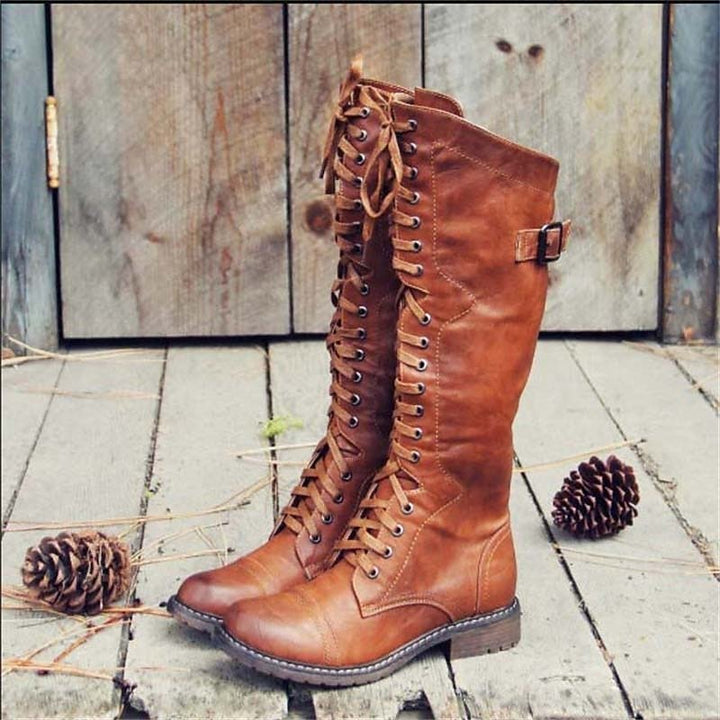 Elegante Damen Hohe Stiefel mit Schnürverschluss in Braun