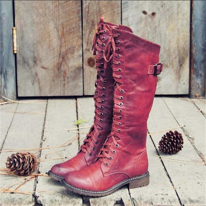 Elegante Damen Hohe Stiefel mit Schnürverschluss in Rot