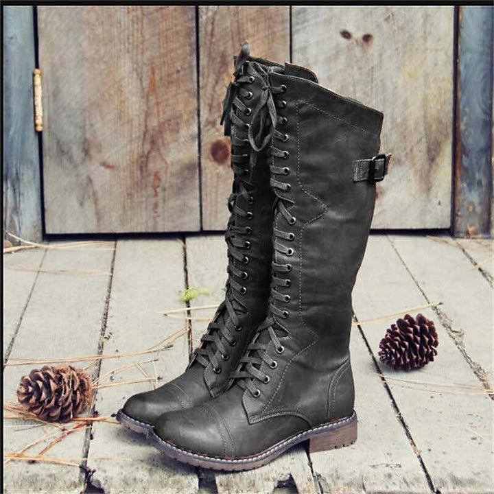 Elegante Damen Hohe Stiefel mit Schnürverschluss in Schwarz