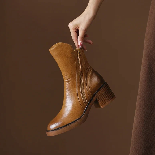 Elegante Damen Leder Stiefeletten im klassischen Stil (2)