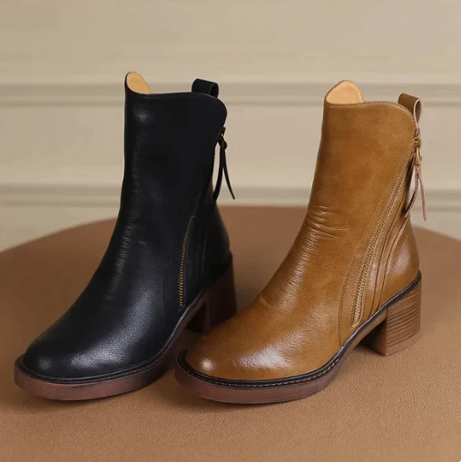 Elegante Damen Leder Stiefeletten im klassischen Stil (3)