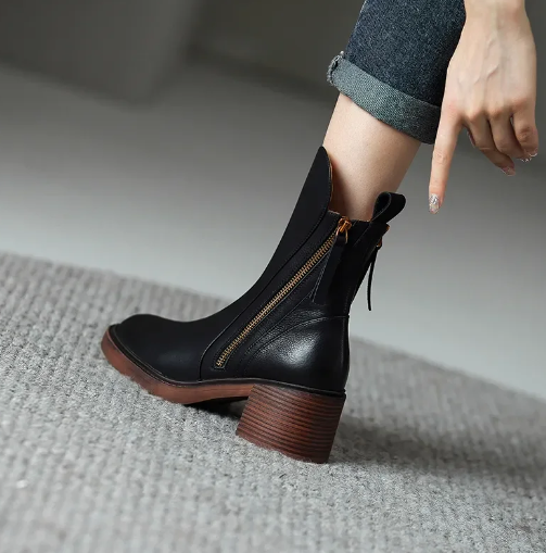 Elegante Damen Leder Stiefeletten im klassischen Stil (5)