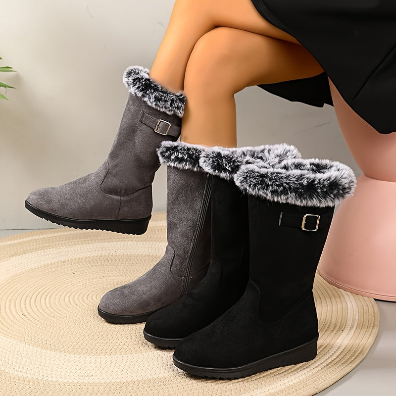 Elegante Damen Lederstiefel mit Fellbesatz für Winter (5)