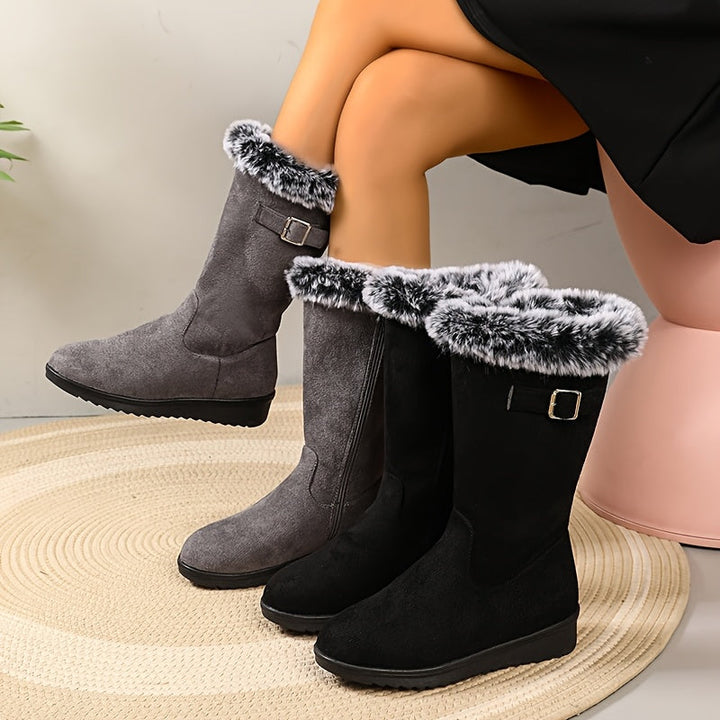 Elegante Damen Lederstiefel mit Fellbesatz für Winter (5)