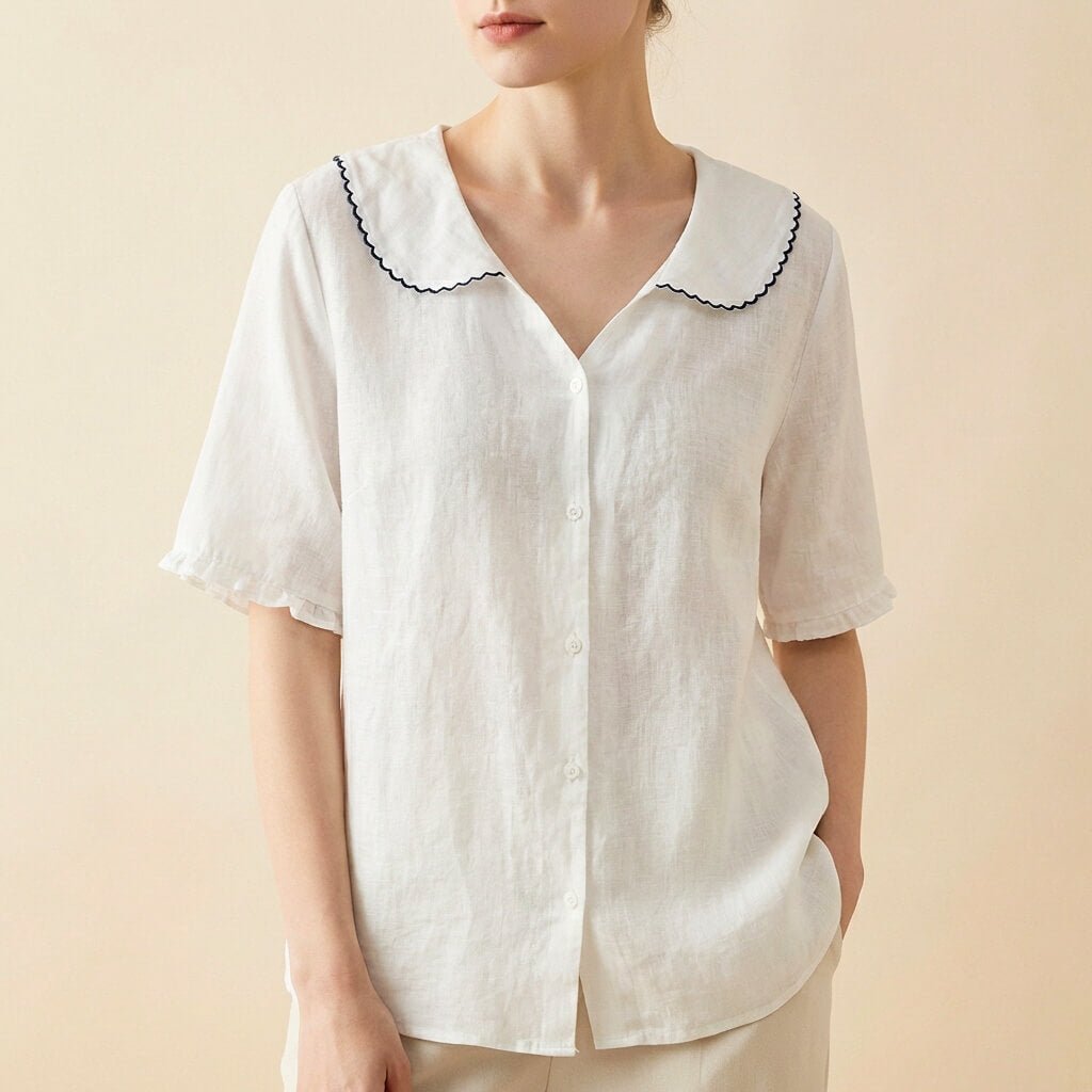 Elegante Damen Seidenbluse für den Sommer in Cloud White