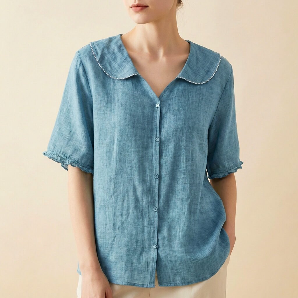 Elegante Damen Seidenbluse für den Sommer in Sky Blue