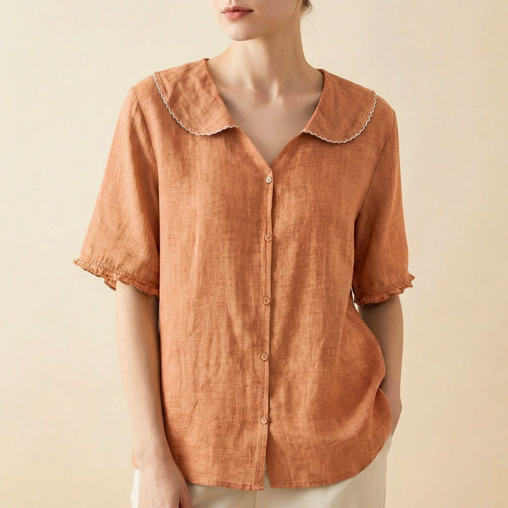 Elegante Damen Seidenbluse für den Sommer in Terracotta Orange