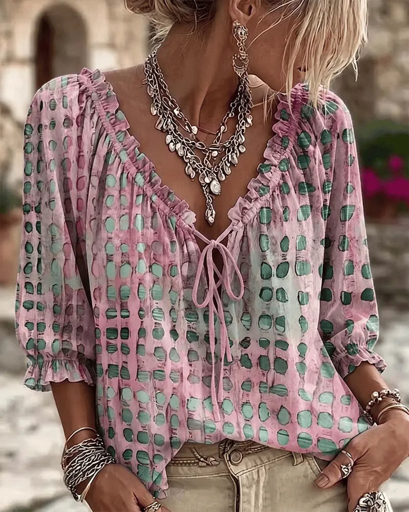 Elegante Damen Seidenbluse mit Puffärmeln in Rosa