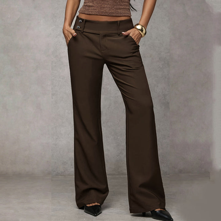 Elegante Damen Weitbein Hose mit Seitentaschen in Braun