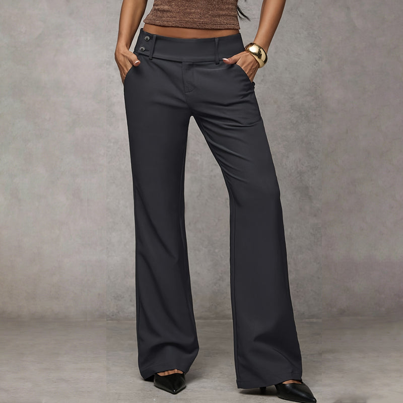 Elegante Damen Weitbein Hose mit Seitentaschen in Dunkelgrau