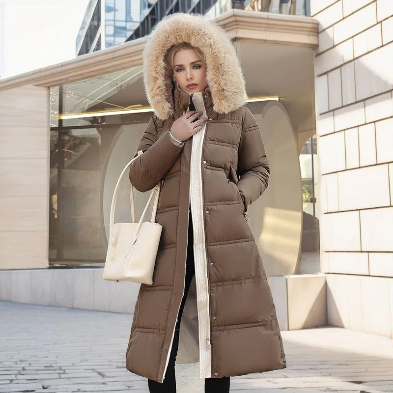 Elegante Damen Winterjacke Lang mit Stehkragen