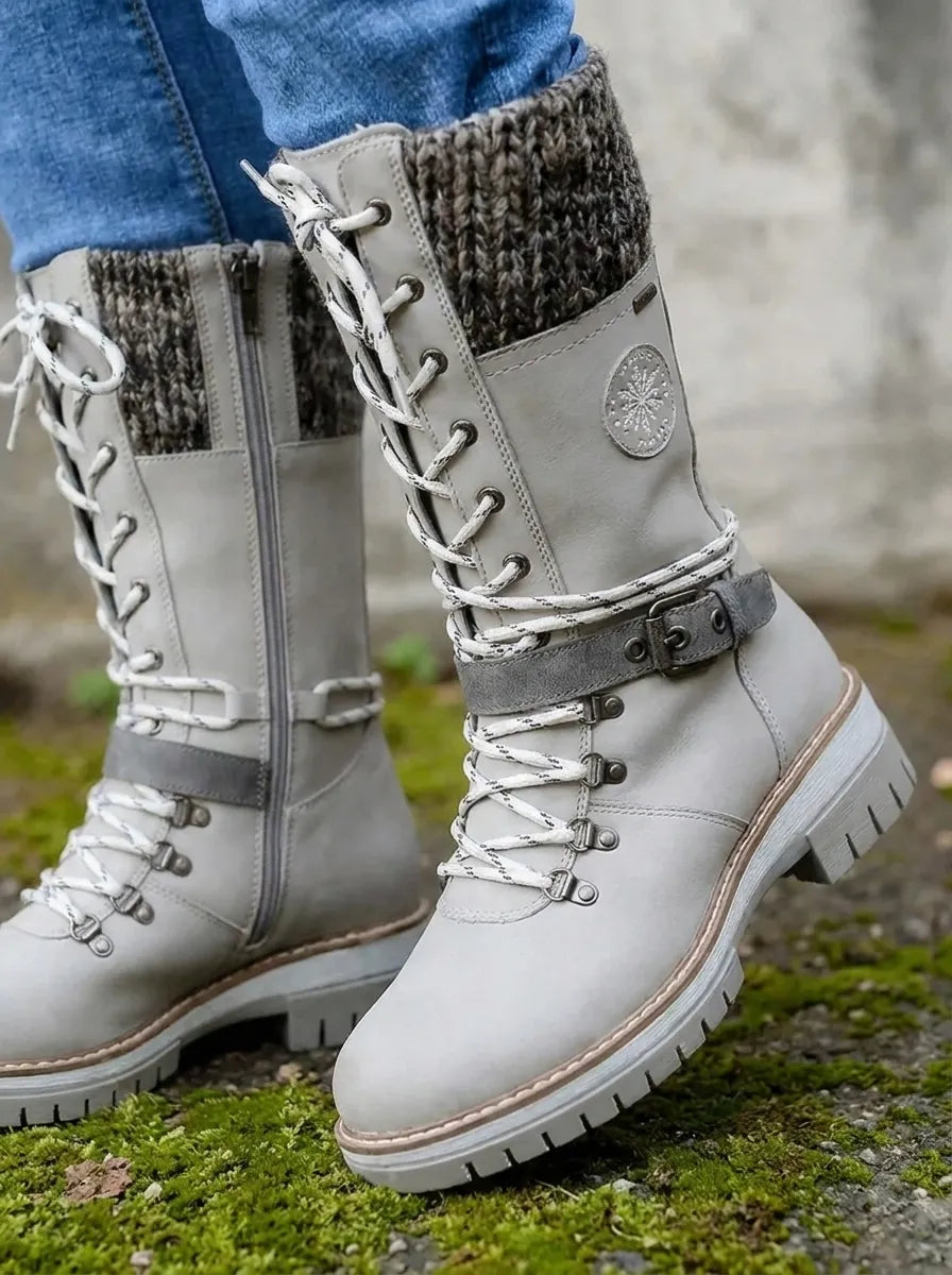 Elegante Damen Winterschuhe mit Schnürung Wadenlänge (2)