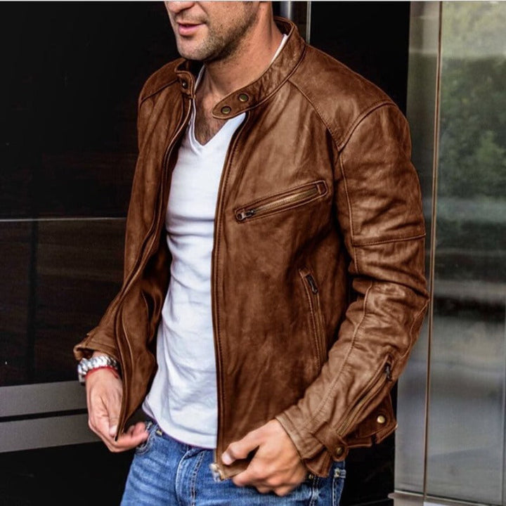Elegante Herren Winterjacke aus Leder in Braun