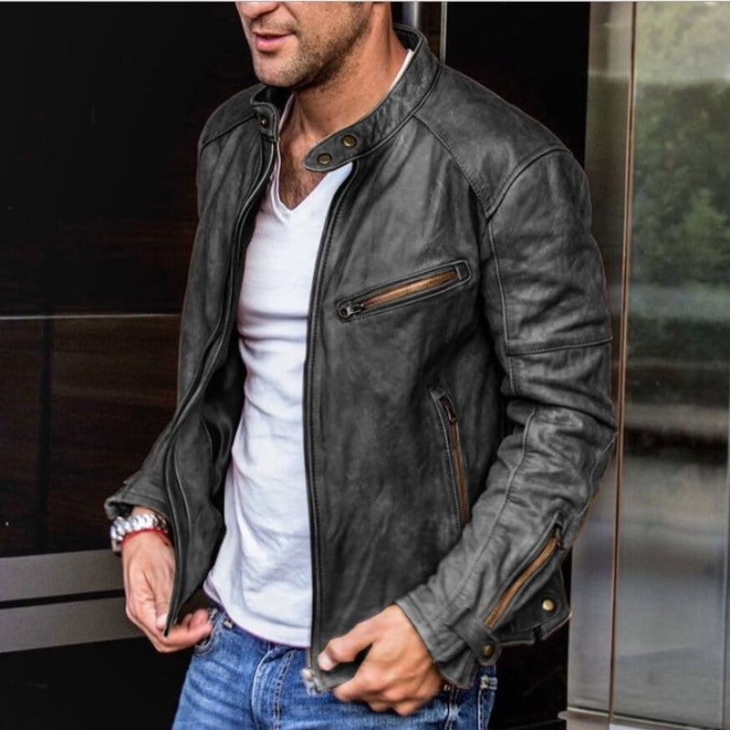 Elegante Herren Winterjacke aus Leder in Schwarz