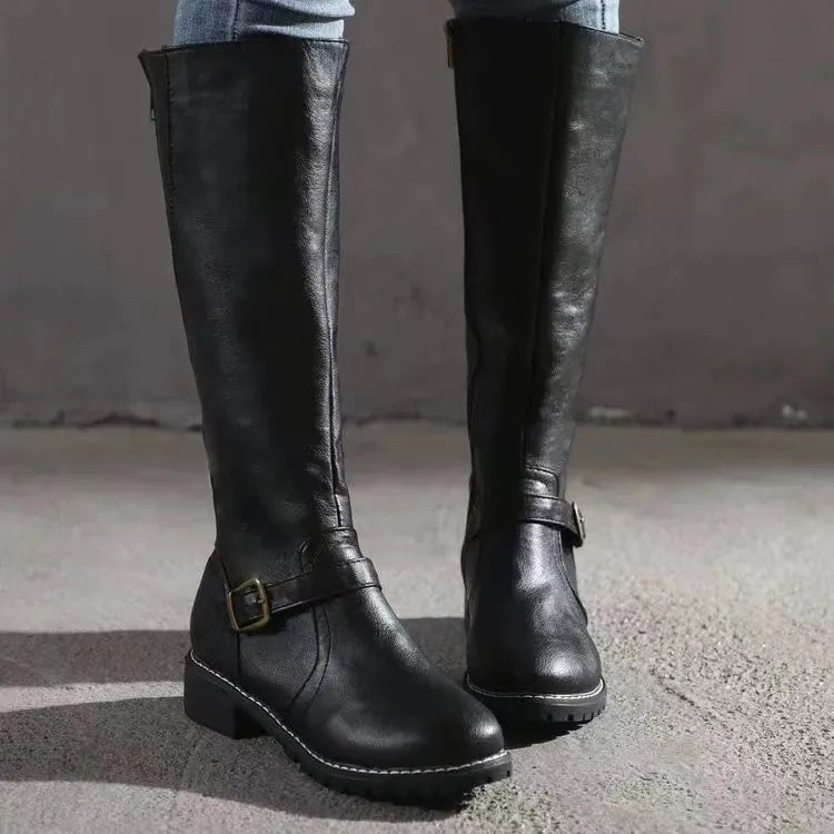 Elegante hohe Damen Lederstiefel für den Alltag in Schwarz