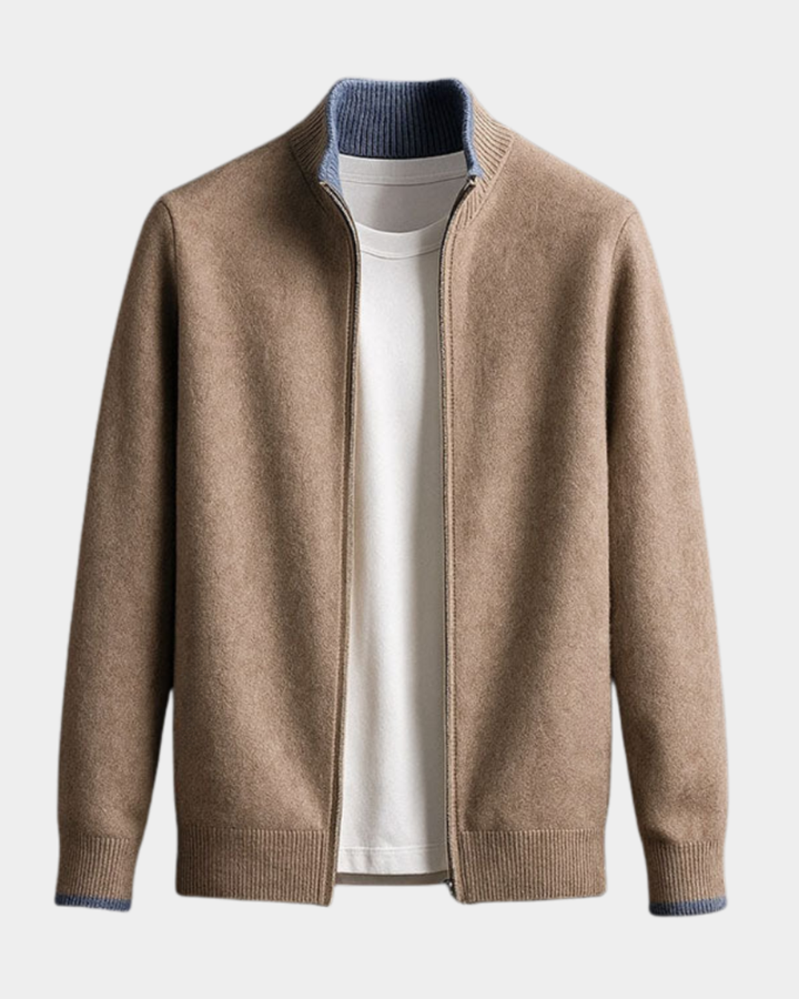 Elegante italienische Herren Weihnachts-Strickjacke weich in Kamel